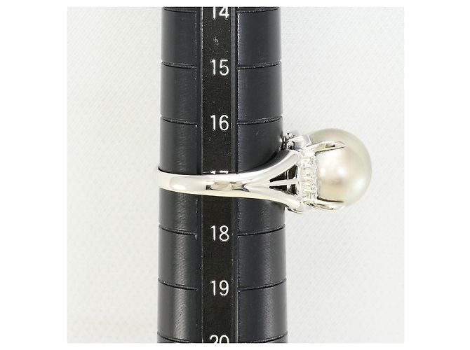 Autre Marque Pt900 Platinring mit schwarzer Tahiti-Perle und Diamant - Ansicht 8