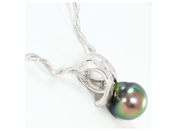 Autre Marque Collana in oro bianco Au750, perla nera e diamante Argento - vista 2