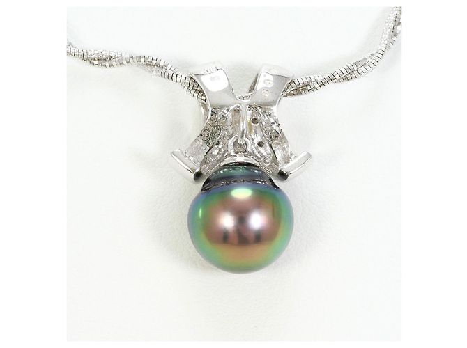 Autre Marque Collana in oro bianco Au750, perla nera e diamante Argento - vista 3