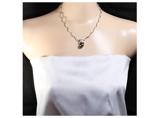 Autre Marque Collana in oro bianco Au750, perla nera e diamante Argento - vista 7