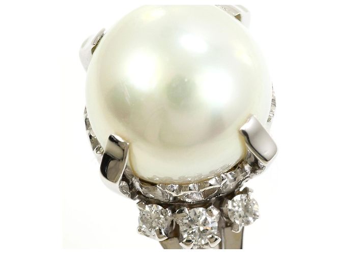 Autre Marque PT850 Platinring mit Südseeperle und Diamant Silber - Ansicht 2