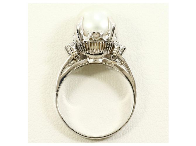 Autre Marque PT850 Platinring mit Südseeperle und Diamant Silber - Ansicht 3
