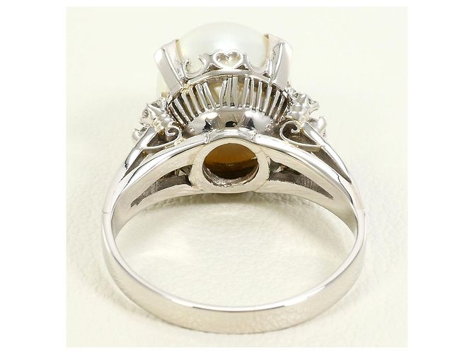 Autre Marque PT850 Platinring mit Südseeperle und Diamant Silber - Ansicht 4