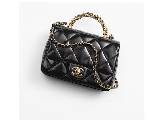Chanel Mini borsa con patta e manico nera e oro Nero - vista 14