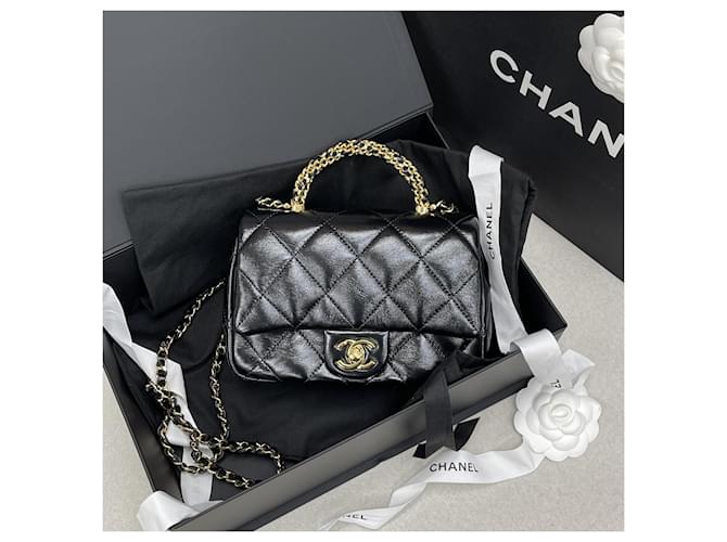 Chanel Mini borsa con patta e manico nera e oro Nero - vista 2