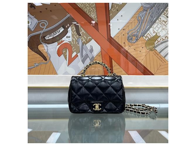 Chanel Mini borsa con patta e manico nera e oro Nero - vista 3