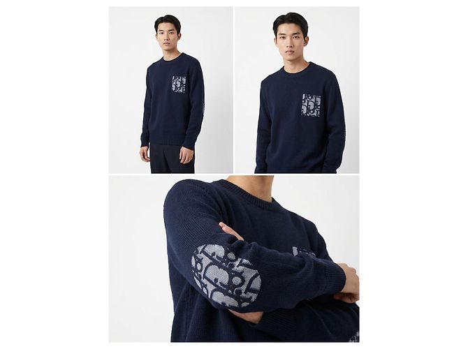 Oblique Dior Jersey-Strickpullover für Herren mit schräger Tasche Navy Blau XL - Ansicht 4