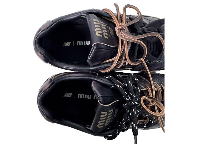 Miu Miu Sneakers New Balance SL Leather Lace Black Nero - vista 14