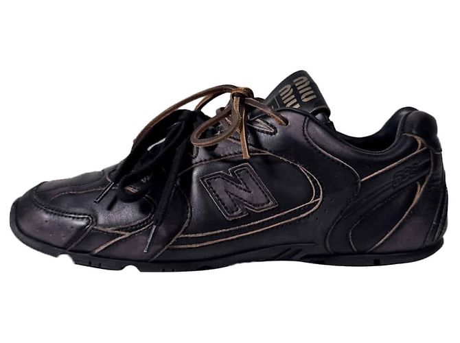 Miu Miu Sneakers New Balance SL Leather Lace Black Nero - vista 7