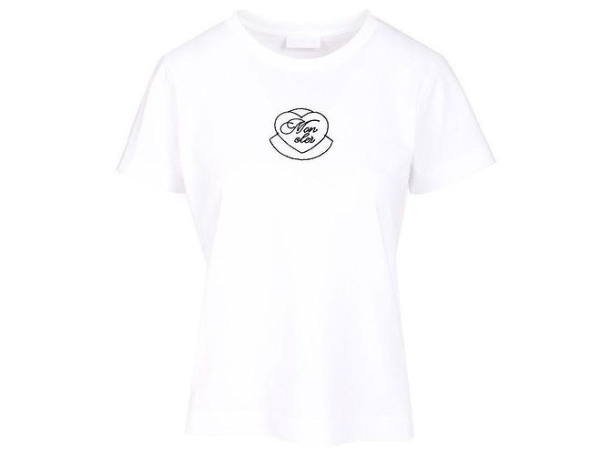 Moncler Kurzärmeliges Damen-T-Shirt mit Rundhalsausschnitt und Logo-Stickerei Weiß - Ansicht 2