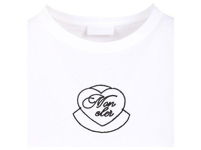 Moncler Kurzärmeliges Damen-T-Shirt mit Rundhalsausschnitt und Logo-Stickerei Weiß - Ansicht 4