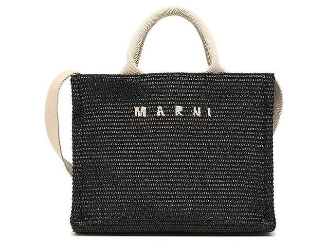 Marni Piccola borsa tote in rafia nera Nero - vista 6