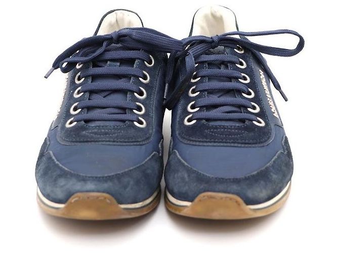 Louis Vuitton Sneakers basse in mix di camoscio blu navy - vista 2
