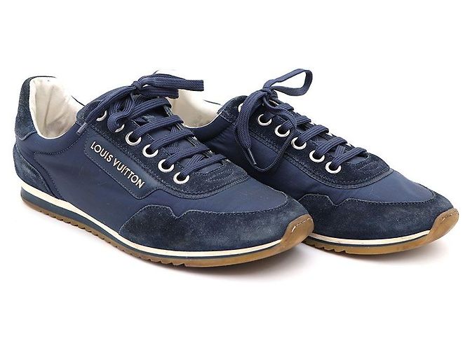 Louis Vuitton Sneakers basse in mix di camoscio blu navy - vista 3