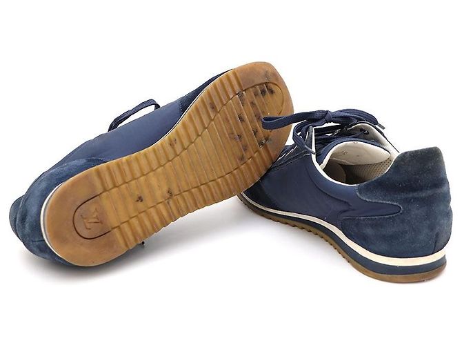 Louis Vuitton Sneakers basse in mix di camoscio blu navy - vista 5