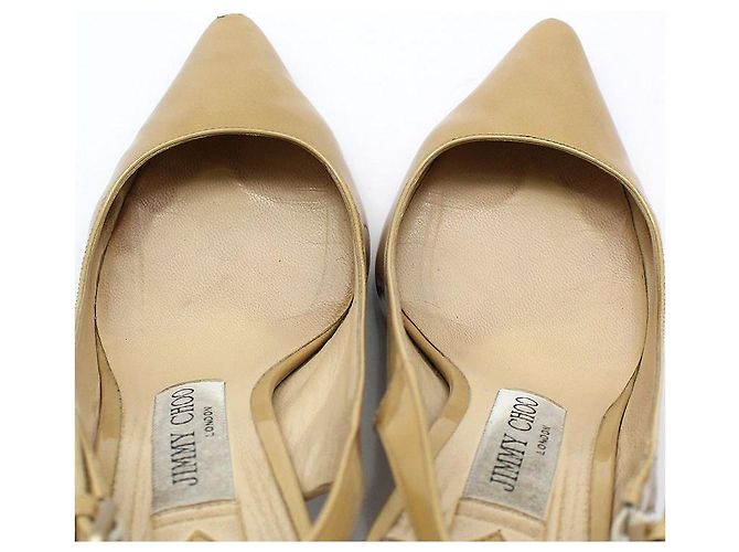 Jimmy Choo Scarpe slingback ERIN Beige in vernice Marrone - vista 11