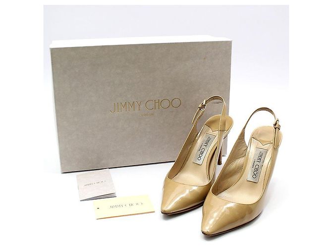 Jimmy Choo Scarpe slingback ERIN Beige in vernice Marrone - vista 2
