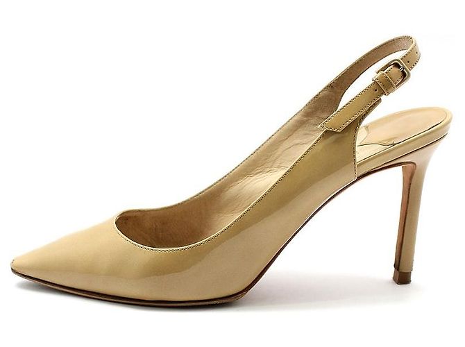 Jimmy Choo Scarpe slingback ERIN Beige in vernice Marrone - vista 3