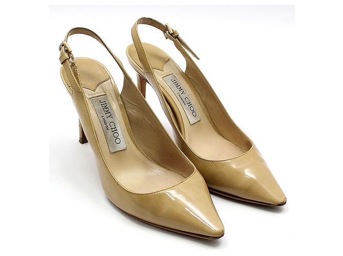 Jimmy Choo Scarpe slingback ERIN Beige in vernice Marrone - vista 5