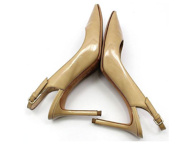 Jimmy Choo Scarpe slingback ERIN Beige in vernice Marrone - vista 9