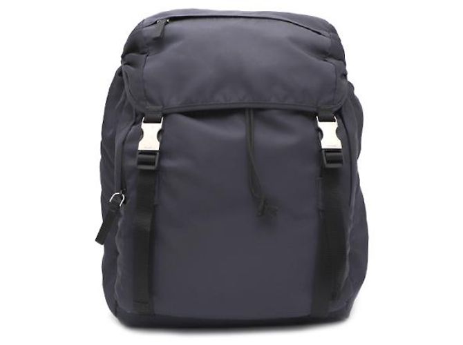 Prada Zaino unisex Tesuto Fabric One Pocket Silver Logo Flap Blu - vista 11
