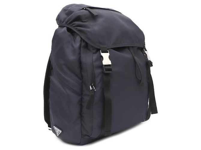 Prada Zaino unisex Tesuto Fabric One Pocket Silver Logo Flap Blu - vista 12