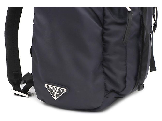 Prada Zaino unisex Tesuto Fabric One Pocket Silver Logo Flap Blu - vista 15