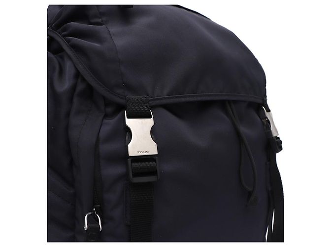 Prada Zaino unisex Tesuto Fabric One Pocket Silver Logo Flap Blu - vista 16