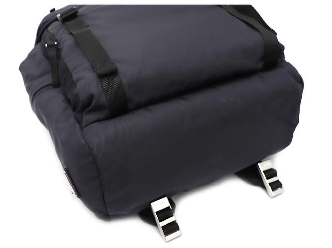 Prada Zaino unisex Tesuto Fabric One Pocket Silver Logo Flap Blu - vista 18