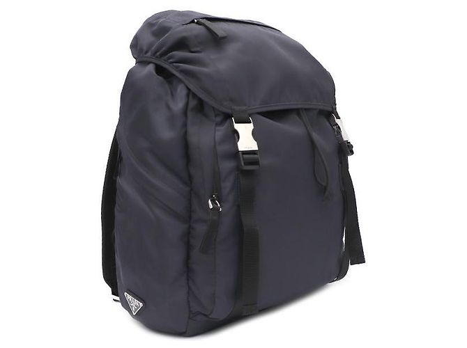Prada Zaino unisex Tesuto Fabric One Pocket Silver Logo Flap Blu - vista 2