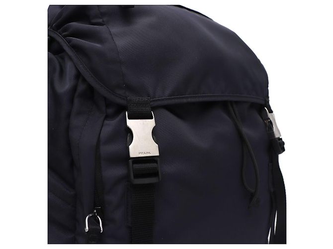 Prada Zaino unisex Tesuto Fabric One Pocket Silver Logo Flap Blu - vista 6