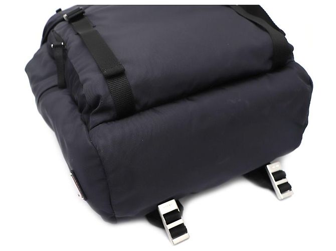 Prada Zaino unisex Tesuto Fabric One Pocket Silver Logo Flap Blu - vista 8