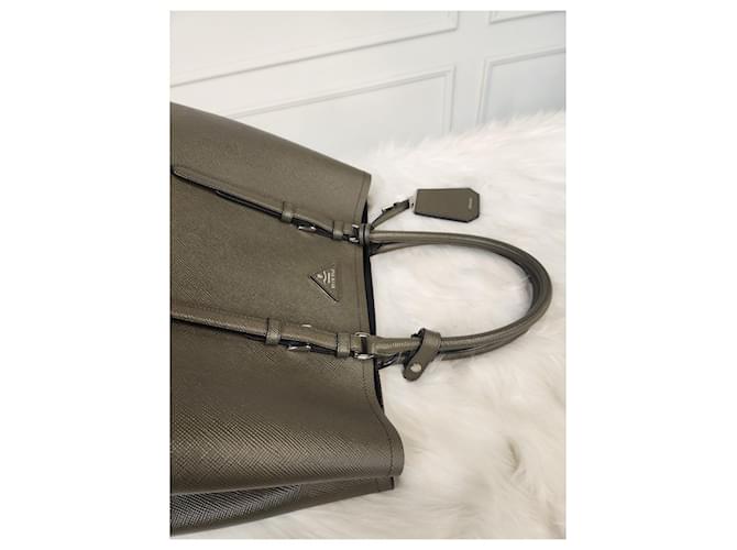 Prada Double Saffiano Khaki Grey Marrone - vista 10