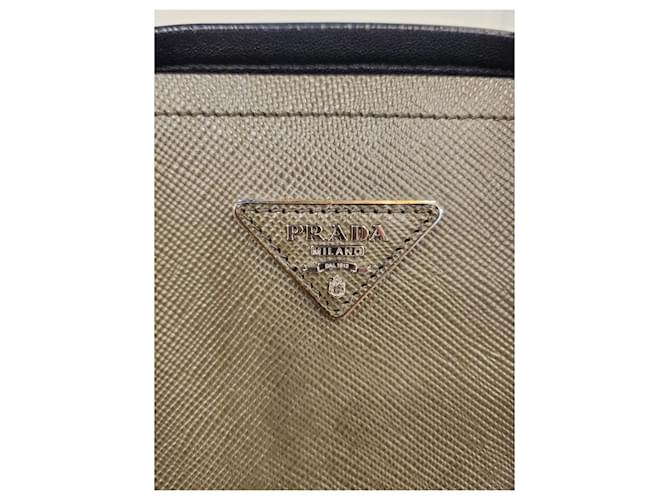 Prada Double Saffiano Khaki Grey Marrone - vista 12