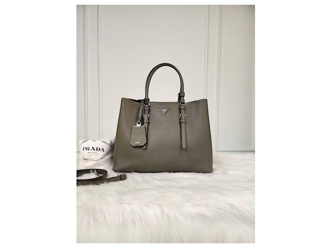 Prada Double Saffiano Khaki Grey Marrone - vista 6