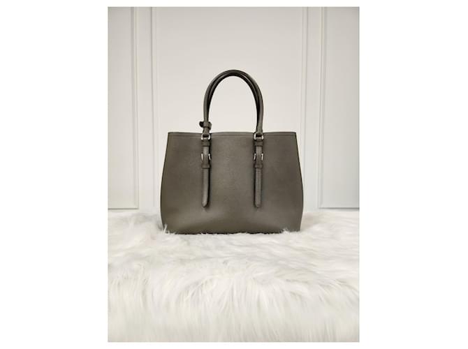 Prada Double Saffiano Khaki Grey Marrone - vista 7