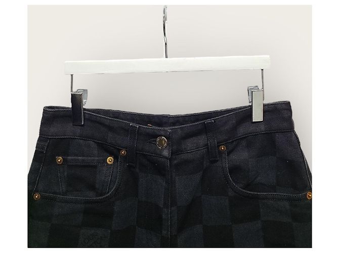Louis Vuitton Vaqueros de denim y tejido Damier negro - vista 2