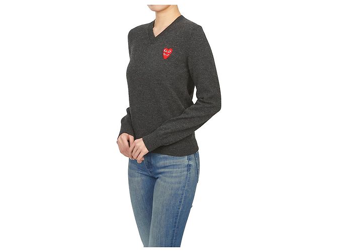 Comme Des Garcons Jersey de punto para mujer Double Red Patch AZ Negro - vista 4