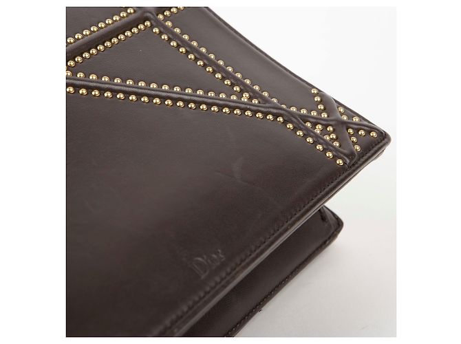 Dior Borsa a tracolla in pelle marrone scuro con borchie a forma di lama - vista 7