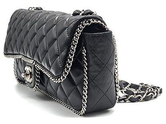 Chanel Borsa baguette in agnello con bordo a catena Nero - vista 2