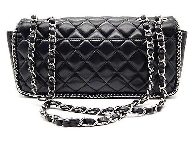 Chanel Borsa baguette in agnello con bordo a catena Nero - vista 3