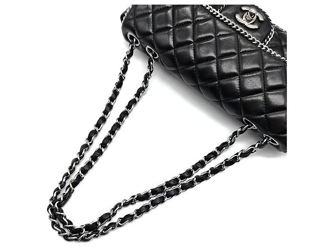 Chanel Borsa baguette in agnello con bordo a catena Nero - vista 5