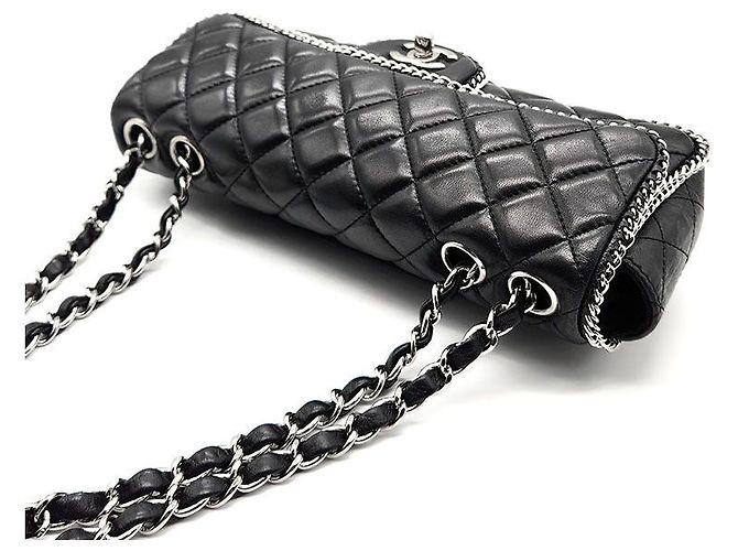 Chanel Borsa baguette in agnello con bordo a catena Nero - vista 6