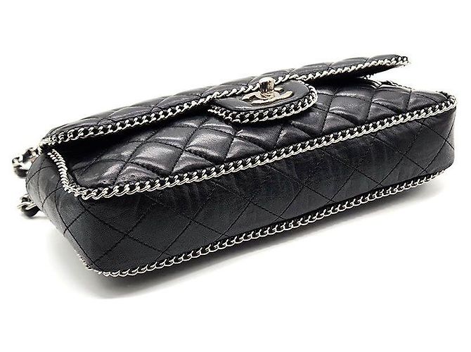 Chanel Borsa baguette in agnello con bordo a catena Nero - vista 7