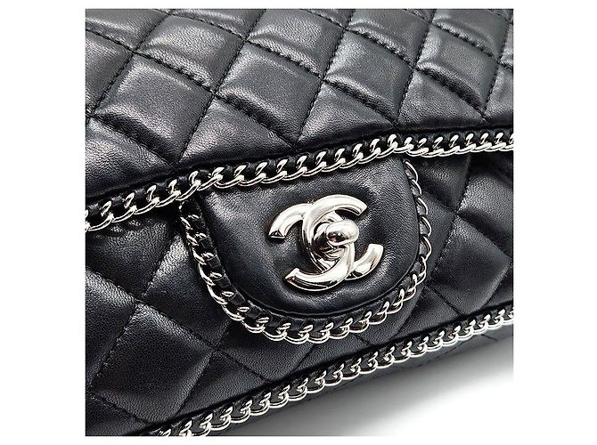 Chanel Borsa baguette in agnello con bordo a catena Nero - vista 8