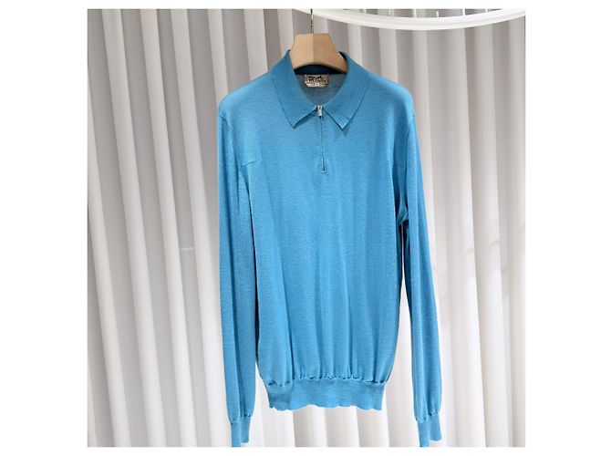 Hermès Halbstrick mit Kaschmirkragen XL Blau - Ansicht 3