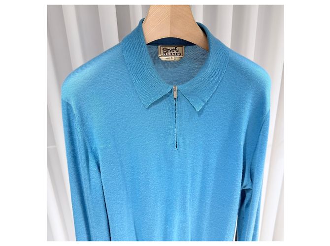 Hermès Halbstrick mit Kaschmirkragen XL Blau - Ansicht 4