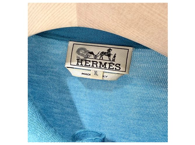 Hermès Halbstrick mit Kaschmirkragen XL Blau - Ansicht 5