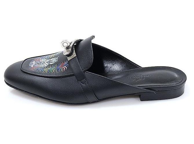 Hermès Sandalo Mule OZ da donna in pelle di vitello nera con stampa Royal Tiger argento Nero - vista 4