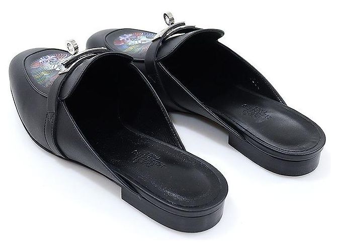 Hermès Sandalo Mule OZ da donna in pelle di vitello nera con stampa Royal Tiger argento Nero - vista 5